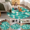 thumbnail image 5 of Turquoise Ombre Round Area Rug 4Ft Washable Circle Rugs for Bedroom Dining Room, Modern Abstract Art Geometric Rhombus Non-Slip Carpet Floor Mats Indoor Outdoor Carpet Runner Aesthetic Home Decor, 5 of 8