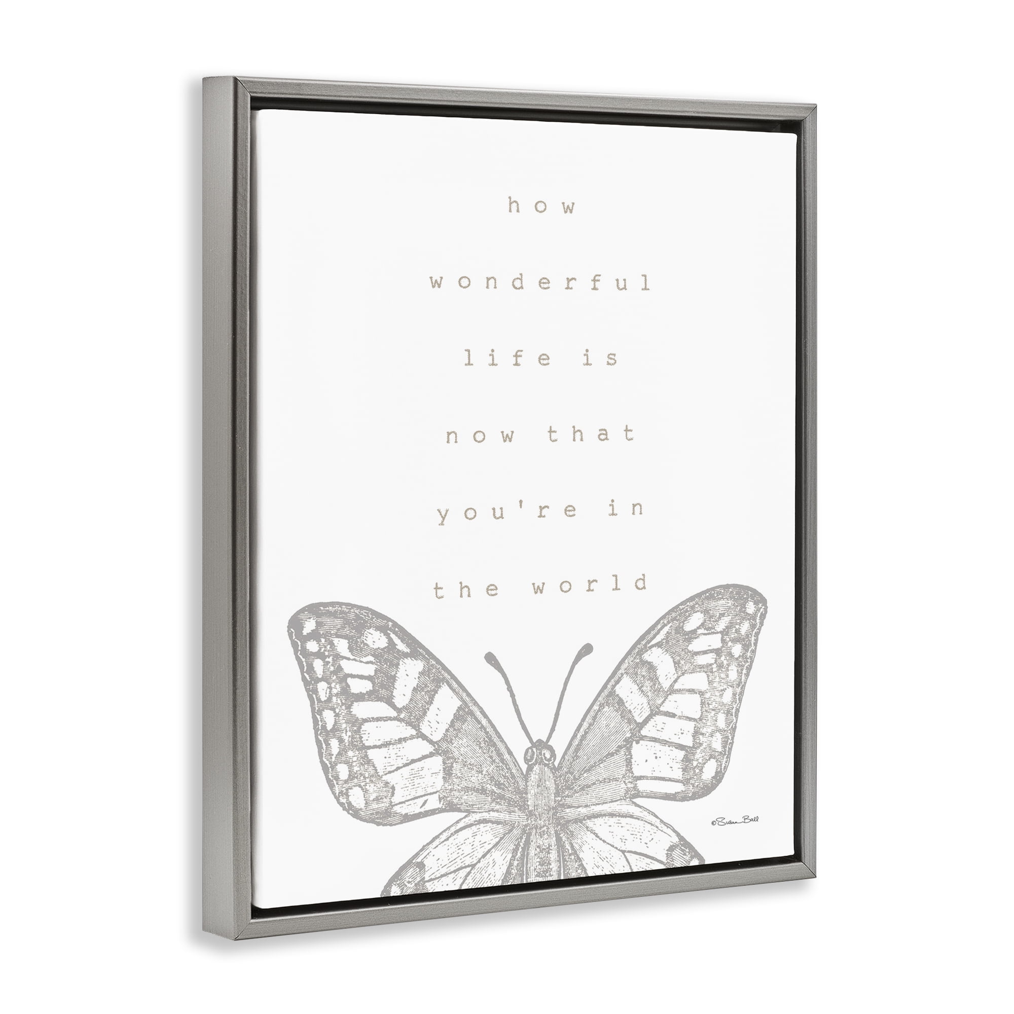 Stupell Industries Wonderful Life Phrase Animals & Insects Painting Gray Floater Framed Art Print Wall Art, 17 x 21