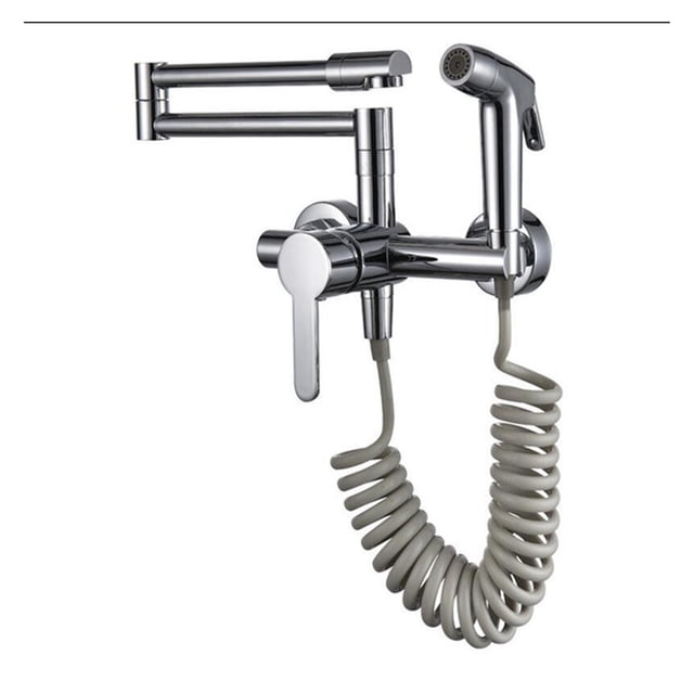 Fodable Kitchen Faucets Solid Brass Kitchen Sink Mixer Tap Hot & Cold Wall Mounted With Spray Gun Rotating Sink Mixer ,Effortless Installation