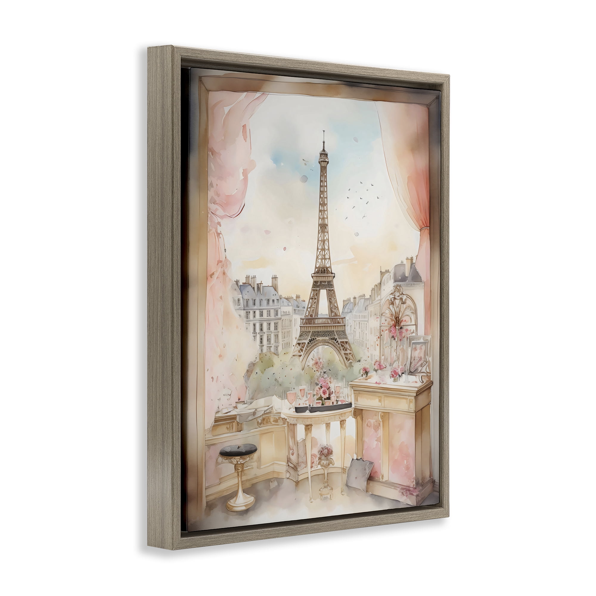 Stupell Industries Eiffel Tower Window View Brown Framed Floater Canvas Wall Art, design by Creative Studio