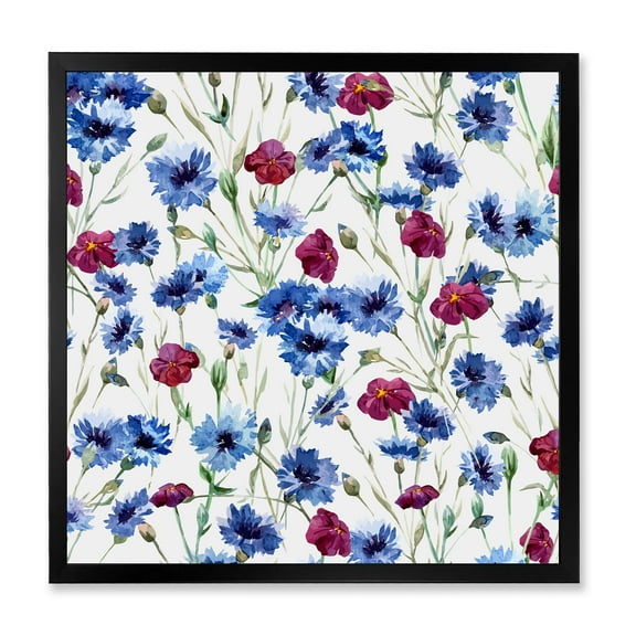 Designart 'Red and Blue Wildflowers' Traditional Framed Art Print