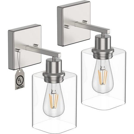 

Wall Sconces Set of Two Nickel Bathroom Vanity Light Modern Bathroom Wall Lights Bathroom Vanity Light Fixture Wall Lamp with Clear Glass Shade