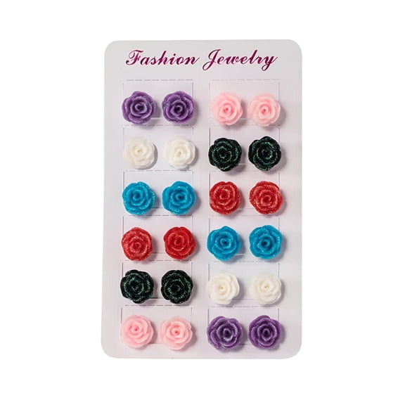 DESIGNICE 2026 New 12 Pairs Assorted Multiple Post Stud Earring Sets, Rose Flower Studs, Hypoallergenic Jewelry