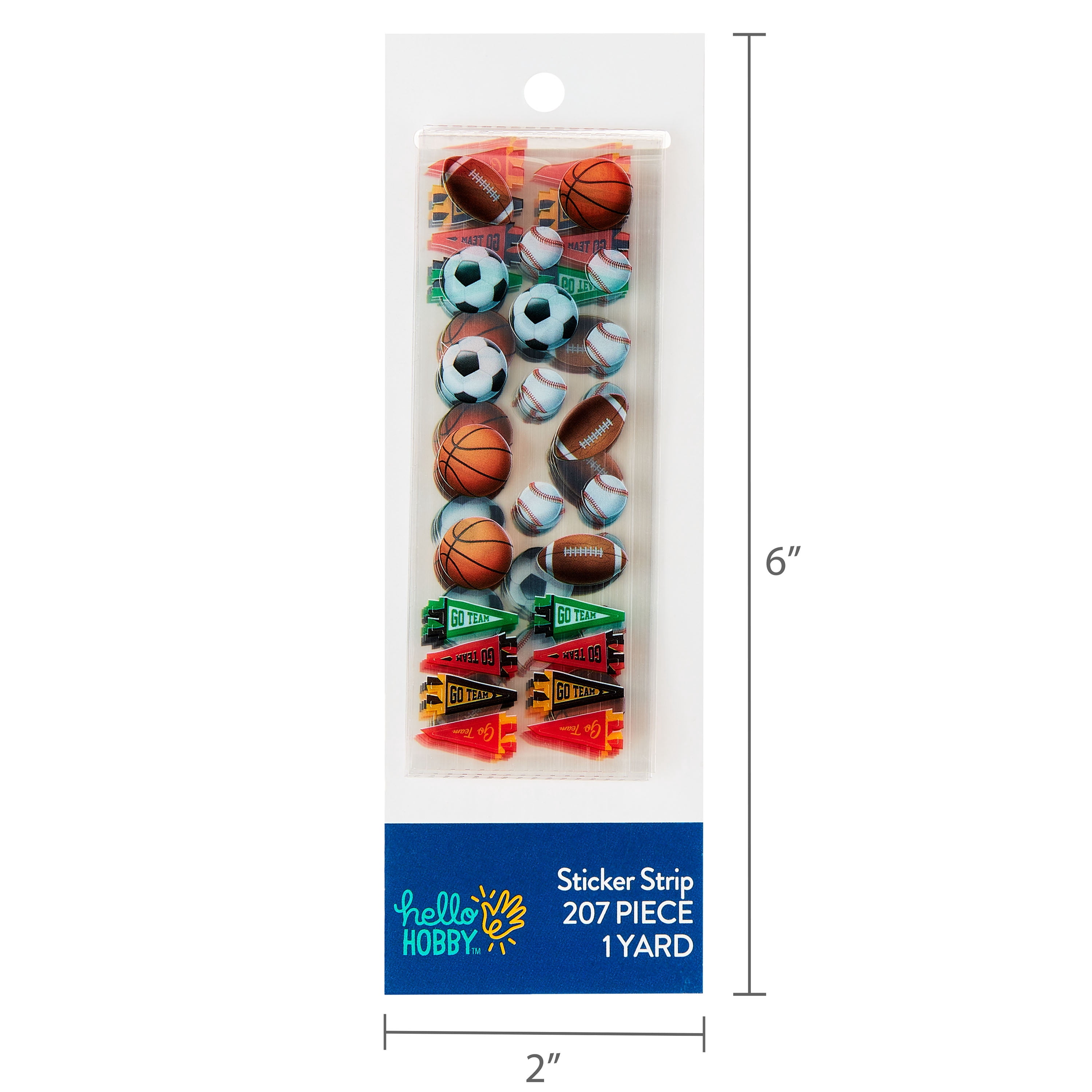 Hello Hobby Multicolor Sports Balls Sticker Strip, 1 Yard, 207 Count