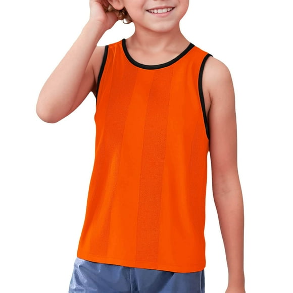 GDREDA Baseball Cleats Boys High Top Children Sleeveless Solid Vest Tops Casual Popularity Side Wide Fork Fitness Sports Garment Loose Vest Orange,10-15 Years