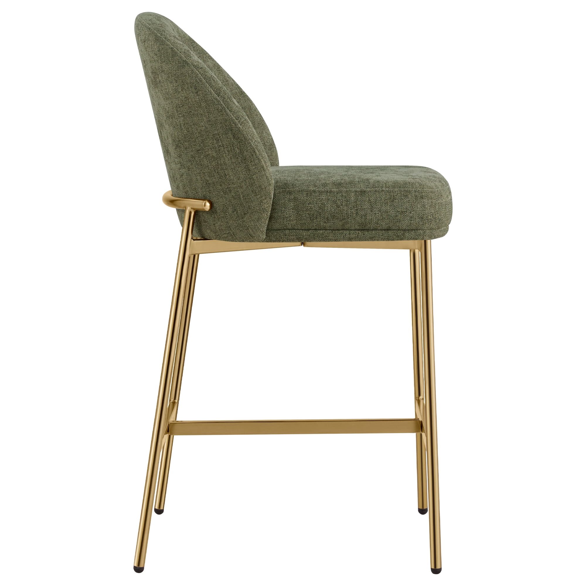 Spruce & Spring Modern Counter Bar Stool with Metal Arc Backrest and Upholstered Seat Set of 2, Green with Bronze Legs
