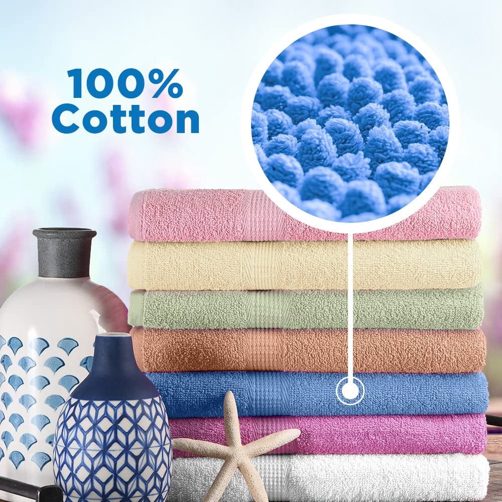 7-Pack 100% Cotton Bath Towels - 27"x54" Soft & Absorbent in 7 Colors