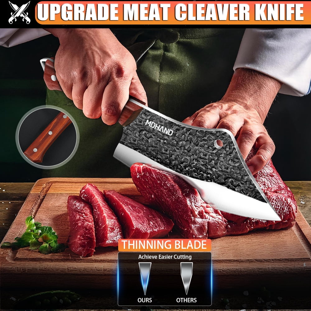MDHAND Hand Forged Chef Knife Set 4 Piece Serbian Kitchen Cleaver High Carbon Steel Wood Handle Gift Box
