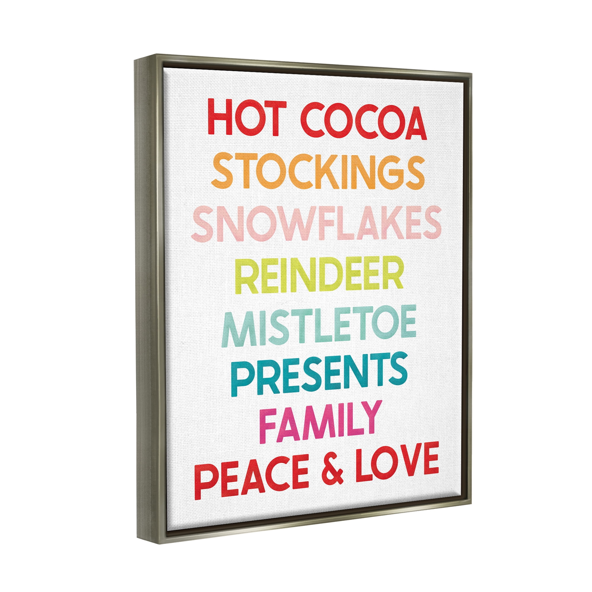 Stupell Industries Peace & Love Rainbow Christmas List Holiday Painting Gray Floater Framed Art Print Wall Art