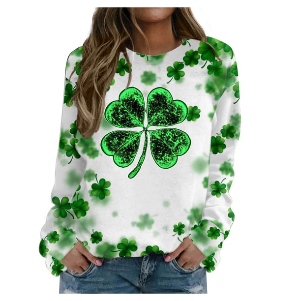 Xuyuer Women's Round Neck St. Patrick's Day Printed Long Sleeve Shirts Sweatshirt - Festive Holiday Graphic Pullover Top for Seasonal Parties, Gift Exchanges and Cozy Spring Summer Wear