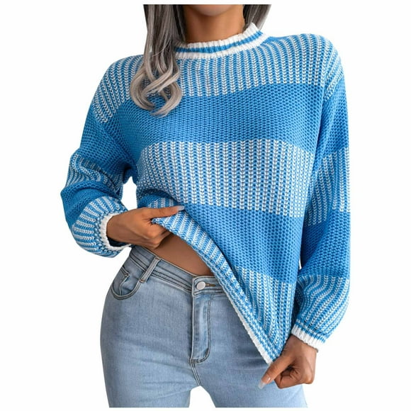 Xfvqtps Sweater Womens Solid Color Long Sleeve Round Neck Sweater