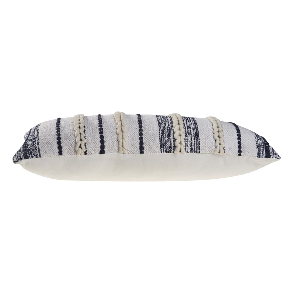 Ox Bay Tessa 14" x 28" White/Navy Striped Adult Decorative Lumbar Throw Pillow