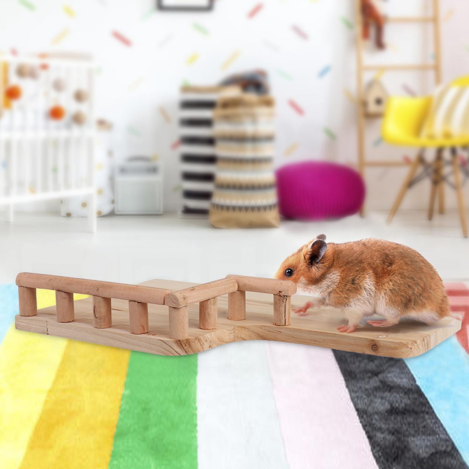 Suodoka Wooden Rest Platform with Railing for Small Pets, Premium Hamster Climbing Toy and Living Space Activity Center, Eco-Friendly Natural Wood Play Accessory (13.38 inches / 34 cm)