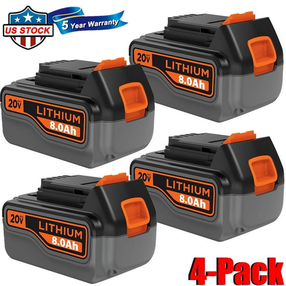 4 Pack 8.0Ah LBXR20 Battery for Black & Decker 20V Battery Max Lithium LB20 LBX20 LST220 LBXR2020-OPE LBXR20B-2 LB2X4020 Cordless Tool
