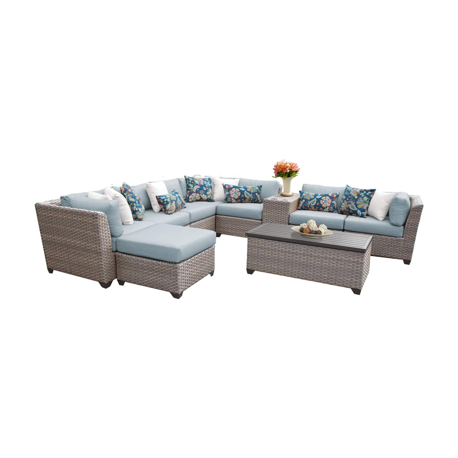 TK Classics Florence Wicker 10 Piece Patio Conversation Set with Ottoman and 2 Sets of Cushion Covers - image 2 of 2