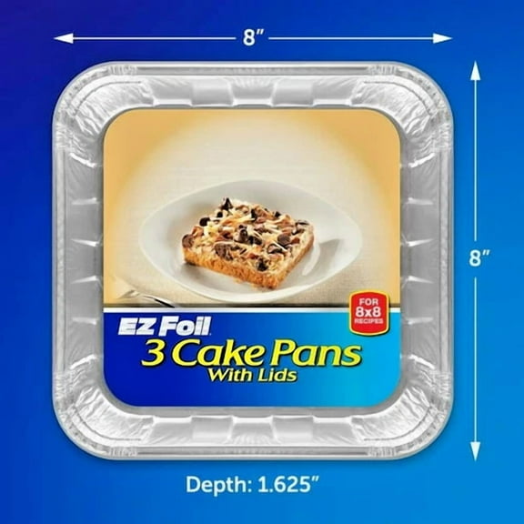 Ez Foil Cake Pans With Lids, 8X8 Inch, 3 Count
