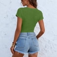 thumbnail image 4 of Short Sleeve Shirts for Women V Neck Summer Ribbed Tshirts Slim Fit Spring Fashion Going Out Basic Tees Green M, 4 of 5