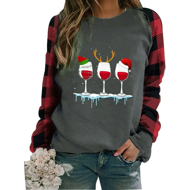 xiaxaixu T-shirt Imprimé à Manches Longues Patchwork pour Femme