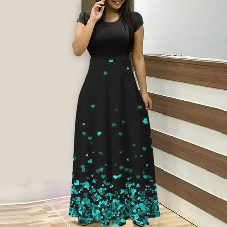 

Kakina CMSX Clearance Womens Shirts for Summer Fashion Women Summer Printing Causal Round Neck Short Sleeve Long Dress