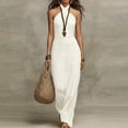 thumbnail image 2 of Hulanddfd Women's Dress Halter Neck Sleeveless Bodycon Solid Color Summer Maxi Dress White Size L, 2 of 4