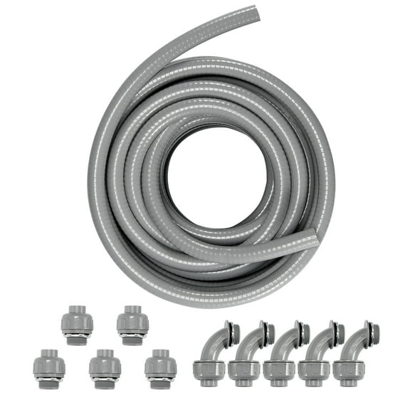 KFFKFF 1/2-Inch Versatile Electrical Conduit, 100 ft, PVC Liquid-Proof Conduit Non-Metallic with 5 Direct and 5 90-Degree Conduit Connector Attachments, for Air Conditioning Motor Regulator Pump