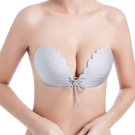 LELINTAWomen's Strapless Self Adhesive Push-up Bras, Breathable Self-Adhesive Breast Lift Push Up Silicone with Drawstring, A-E Cup Skin/