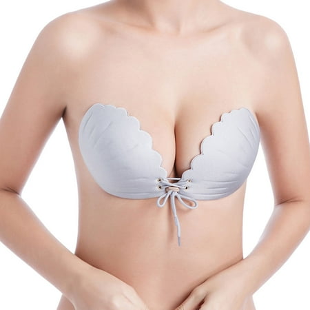 NK HOME Women's Strapless Invisible Bras Silicone Invisible Bras Self Adhesive Silicone Invisible Backless Push Up Bra With Drawstring
