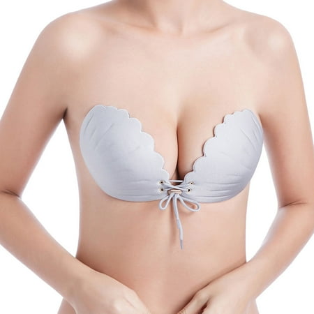 LELINTAWomen's Strapless Self Adhesive Push-up Bras, Breathable Self-Adhesive Breast Lift Push Up Silicone with Drawstring, A-E Cup Skin/ (Best C Cup Breasts)