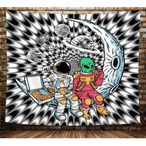 Cool Black and White Astronaut Trippy Tapestry, Psychedelic Funny Alien on Moon Tapestry Wall Hanging, Universe Galaxy Poster Hippie Tapestry for Bedroom Aesthetic for Men Livingroom Dorm, 71X60in