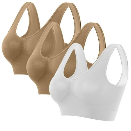 LYEAA Under Outfit Bras for Women 3 Pack of Support Plus Size No Underwire Cool thin Sport Yoga Bra Solid Fitness Workout Bra Full Cup Comfort Bras Pullover Breathable Sleeping Bras Multicolor L
