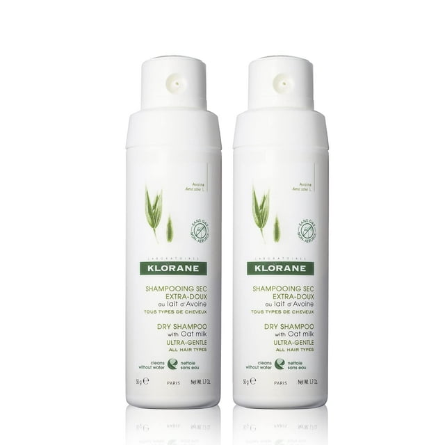 Klorane Shampooing Sec au Lait d'Avoine, Sans Aérosol, Poudre Libre, Tous Types de Cheveux, Ultra Doux, Sans Résidu Blanc, Duo Sans Parabènes Ni Sulfates (Lot de 2)