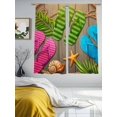 thumbnail image 3 of Summer Slippers Sheer Curtains 2 Panels Set Pink Green Blue Shoes Shells Palm Leaf Wooden Stripes Sheer Window Curtains Light Filtering Rod Pocket Voile Drapes for Bedroom Living Room 52"x63", 3 of 8