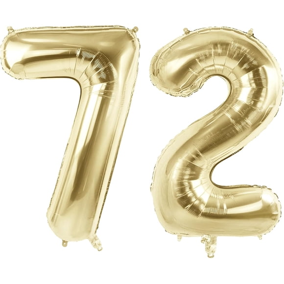 Number 72 Balloons for 72nd Birthday Party Decorations, 40" Champagne Gold Foil Helium Balloons, 40 Inch 0-100 Anniversary Supplies for Women Men and Grandpa Grandma