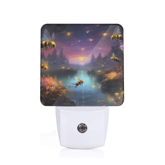 Fotbe Magical Bees Twilight River Luz Nocturna LED, Luz de Noche con Sensor de Luz Natural de Anochecer a Amanecer, Se Enchufa a la Pared, Blanco Cálido 0.5W-EU