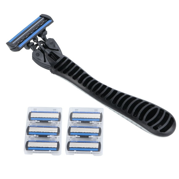 Sonew Manual Set 6 Layers Blade Reusable Handle 6 Refills Men's Shaving Razors Silver White,Blade Refills,Men's