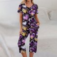 thumbnail image 7 of Kixjoy Lounge Sets for Women Sweat Capris Sets Short Sleeve Casual Fall Sweatsuits Classic Valentines Loose Fit Sweatsuits for Women with Pockets, Light Purple XL, 7 of 7