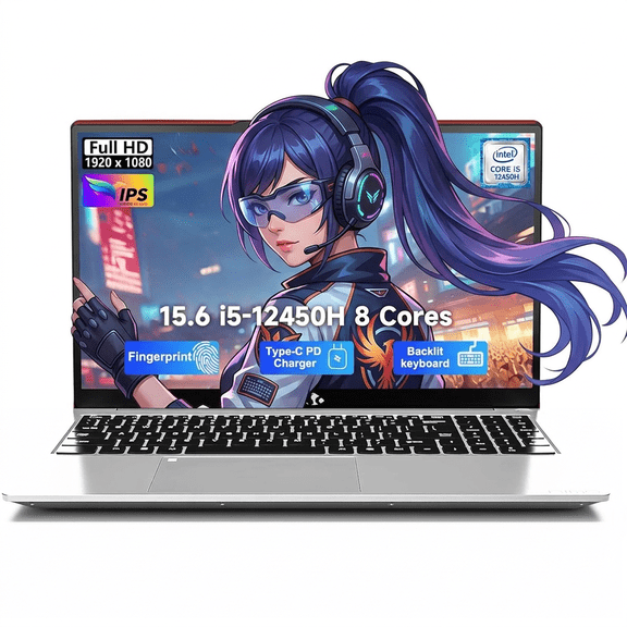 15.6" IPS FHD Business Laptop 16GB RAM 512GB SSD Intel i5-12450H (Beat i7-11800H, 8 Cores Up to 4.4GHz) Computer with 100W Type-C Fingerprint Backlit Keyboard WiFi-6 Numpad Red
