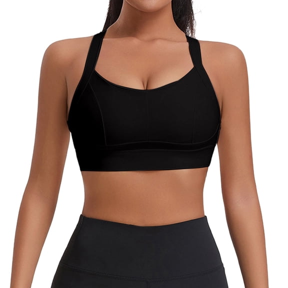 FYEGRE Sports Bras for Women High Support, Molded Cup Crisscross Back High Impact Workout Yoga Bra Black L