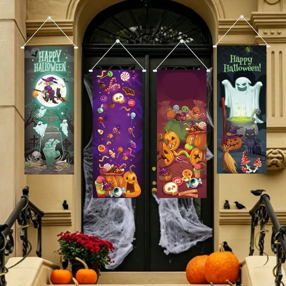 Ktlvex Halloween Door Cover Scary Pumpkin Ghost Door Decorations Happy Halloween Door Banner Decorations Horror Trick or Treat Party Decorations Indoor Outdoor Decor 39x 17 Inch (A)