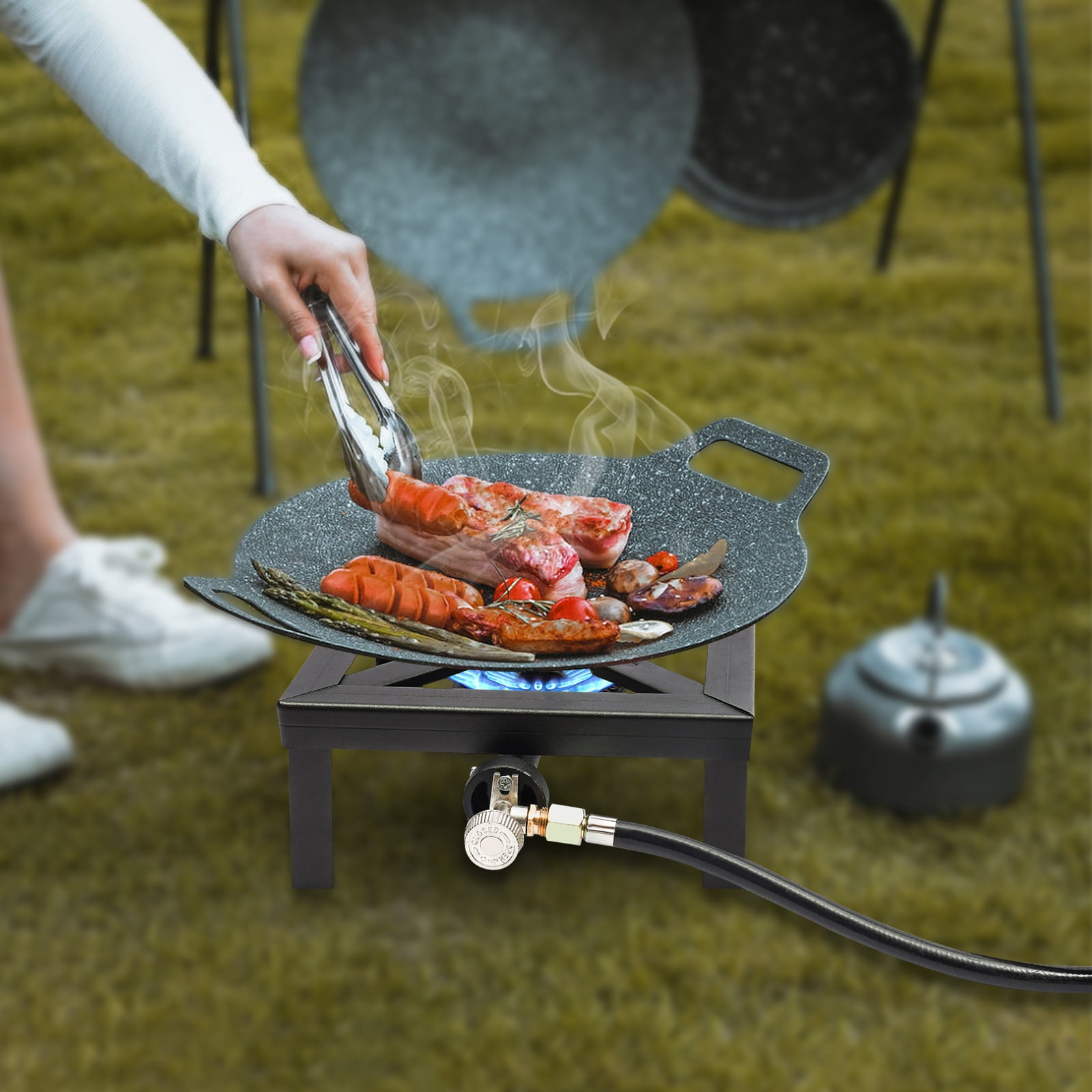 Portable Single Burner Outdoor Gas Stove Propane Cooker with Adjustable 0-20Psi Regulator Hose for Patio Camping, BBQ Home Brewing Turkey Fry Maple Syrup Prep