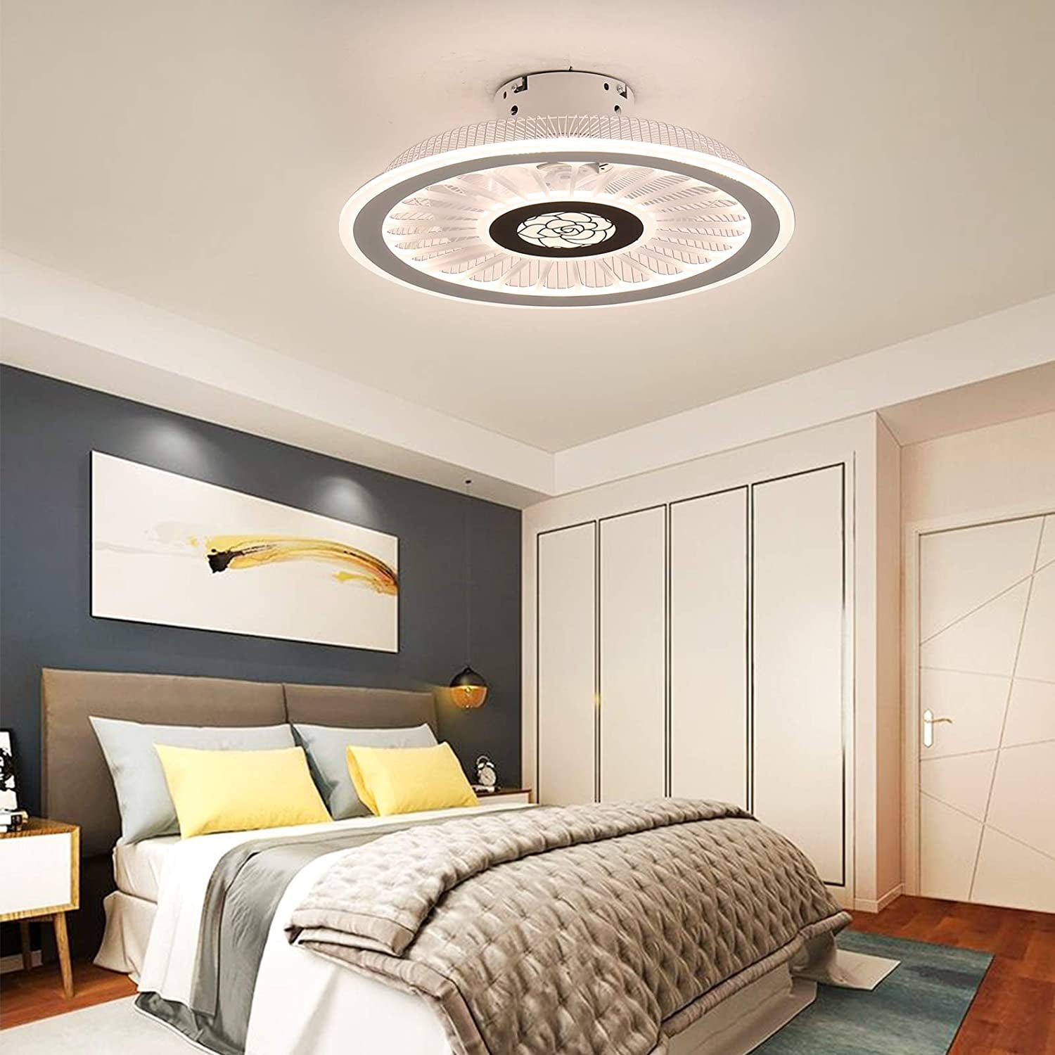 FETCOI Modern Ceiling Fan LED Semi Flush Mount Ceiling Light with ...