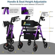 Walkers for Seniors with Seat Adjustable Rollator Walker with 8 Wheels, 300 lbs Capacity, Foldable Rolling Walker(Purple)