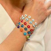 EOEMY Lucky Boho Blue Devil Eye Evil Eye Bracelets Chain Jewelry Men Women Adjustable-Red