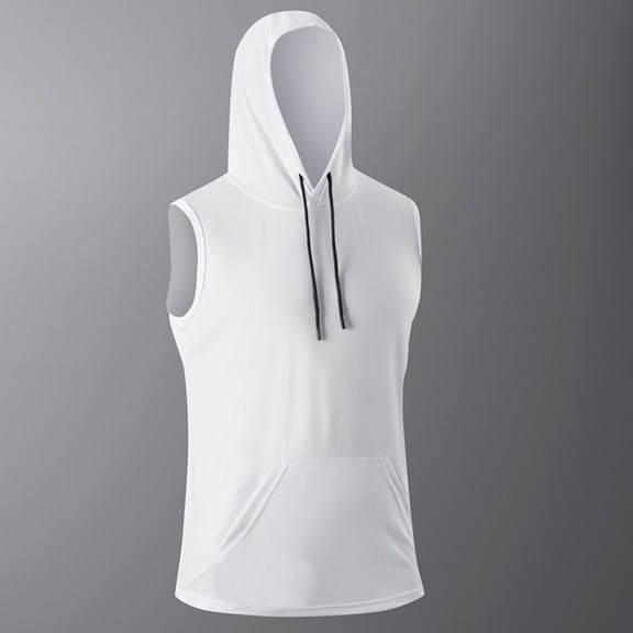 lmcalzta Mens Workout Hooded Tank Tops Lightweight Casual Sleeveless Shirts with Hoodie Drawstring