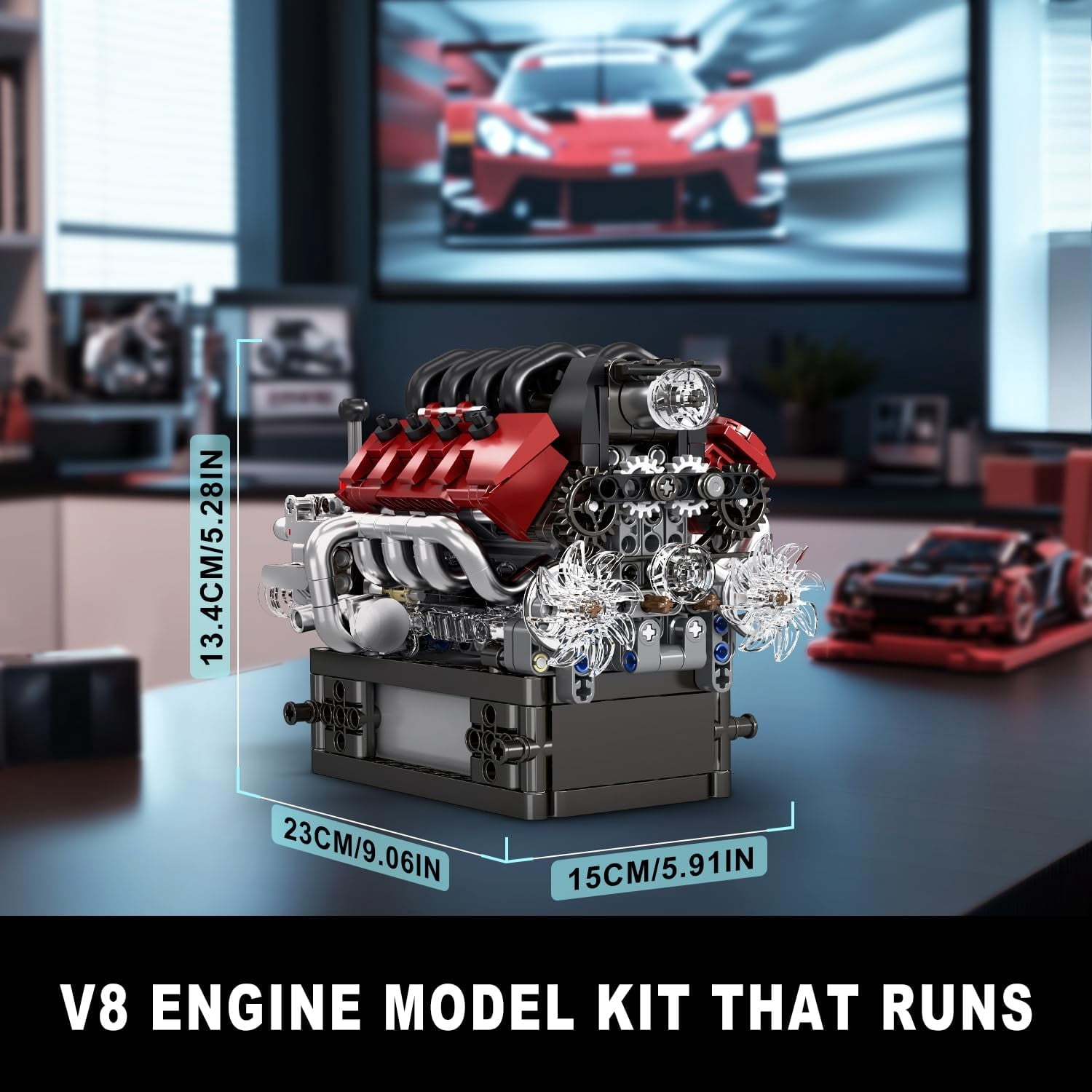 10227 V8 Engine Model Kit, 787+Pcs Mini V8 Engine Kits that Runs, Build Your Own Car Model Engine with Gearshift & Motor, Building Blocks, DIY Construction Engineering Toy