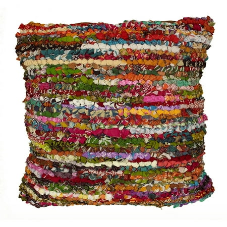 Ox Bay 26" x 26" Bohemian Multi-color Striped Recycled Material Floor Pillow , Unique, Back Support, Jumbo, Pillows, Soft, Large, Floor, Big, Durable
