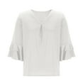 thumbnail image 6 of tarylea Plus Size Tops for Women V Neck 3/4 Flare Ruffled Sleeve Blouse Solid Color Pleated Tunic Casual Loose Summer Dressy Tops, 6 of 7