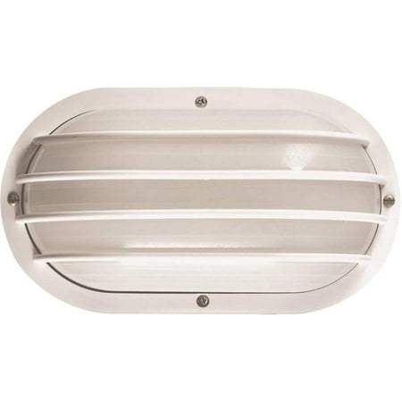 

Mini 1-Light White Polycarbonate Outdoor Caged Ceiling Flush Mount/Wall Mount Sconce with Half Oval Sphere