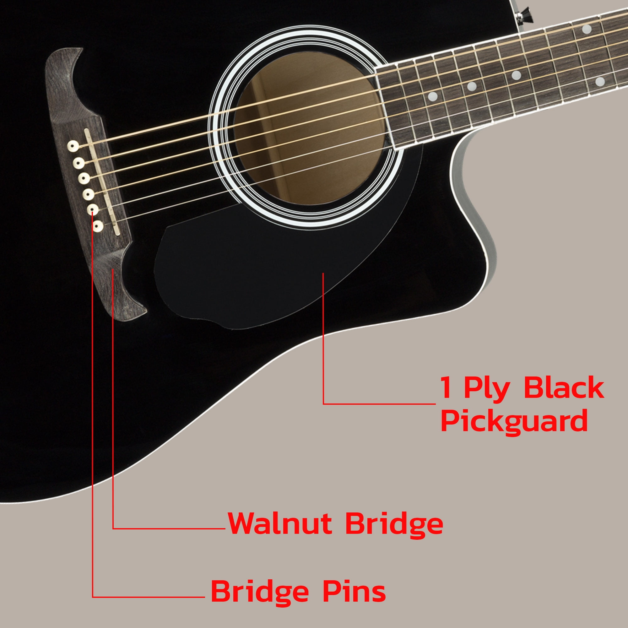 Fender FA-125CE Dreadnought Cutaway Acoustic-Electric Guitar - Black w/ Gig Bag