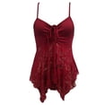 thumbnail image 4 of Rhuody Tank Tops For Women Spaghetti Strap V Neck Lace Trim Layering Camisole Sleeveless Ribbed Knit Stretch Basic Tank Top M Red, 4 of 5